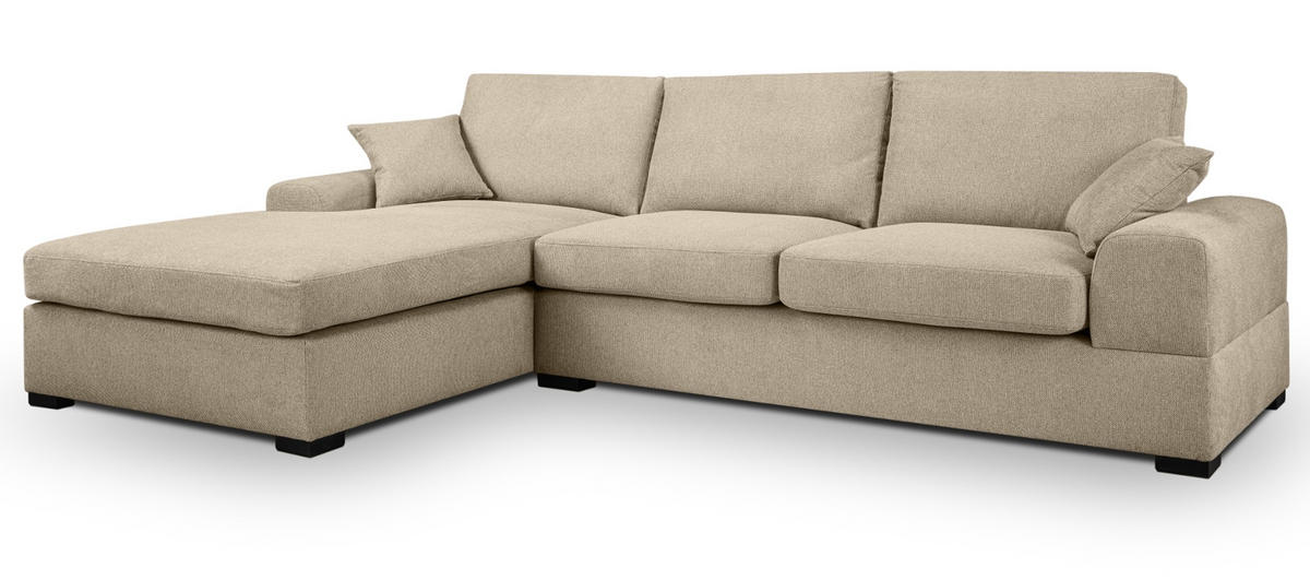 SOFA beige Strukturstoff 308 cm, Ecksofa 5-Sitzer, L-Sofa Ottomane links - Beige/Schwarz, Holz/Textil (308/186cm) - Inn.Furn