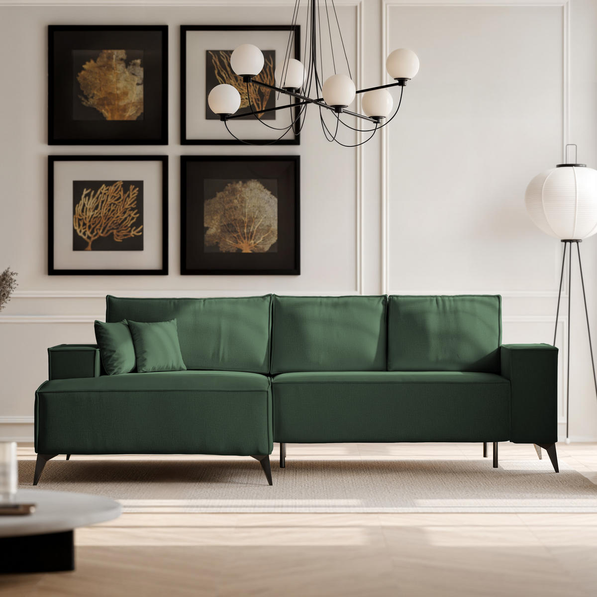 ECKSOFA OTIS Links, mit Schlaffunktion und Bettkasten, Grün - Grün, Textil/Metall (294/185cm) - Idohome