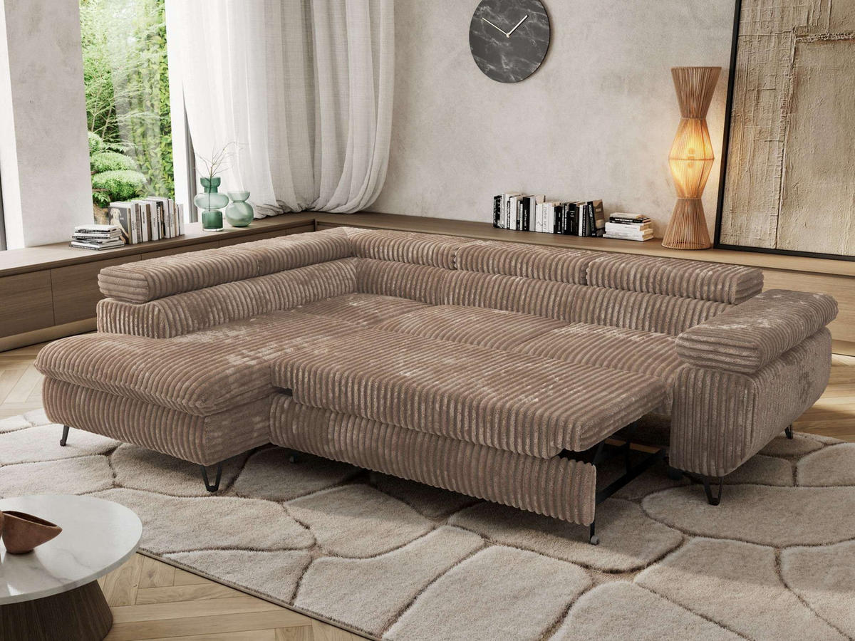 ECKSOFA PABLO L Braun Cord - Links Seite - Schwarz/Braun, Textil/Metall (208/273cm) - MKS