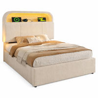 POLSTERBETT 90/200 cm in Beige mit Bettkasten, LED und USB aus Samt - Beige, Holzwerkstoff/Textil (90/200cm) - STILVORA