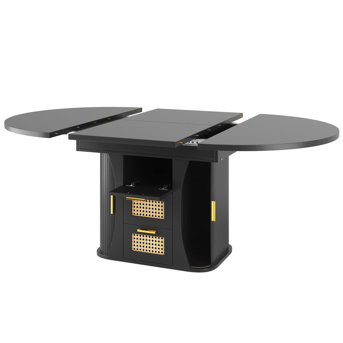 ESSTISCH Ausziehbar 118-158Cm Stauraum Rattan Schwarz - Schwarz, Holzwerkstoff (118/118/77.1cm) - FLIEKS