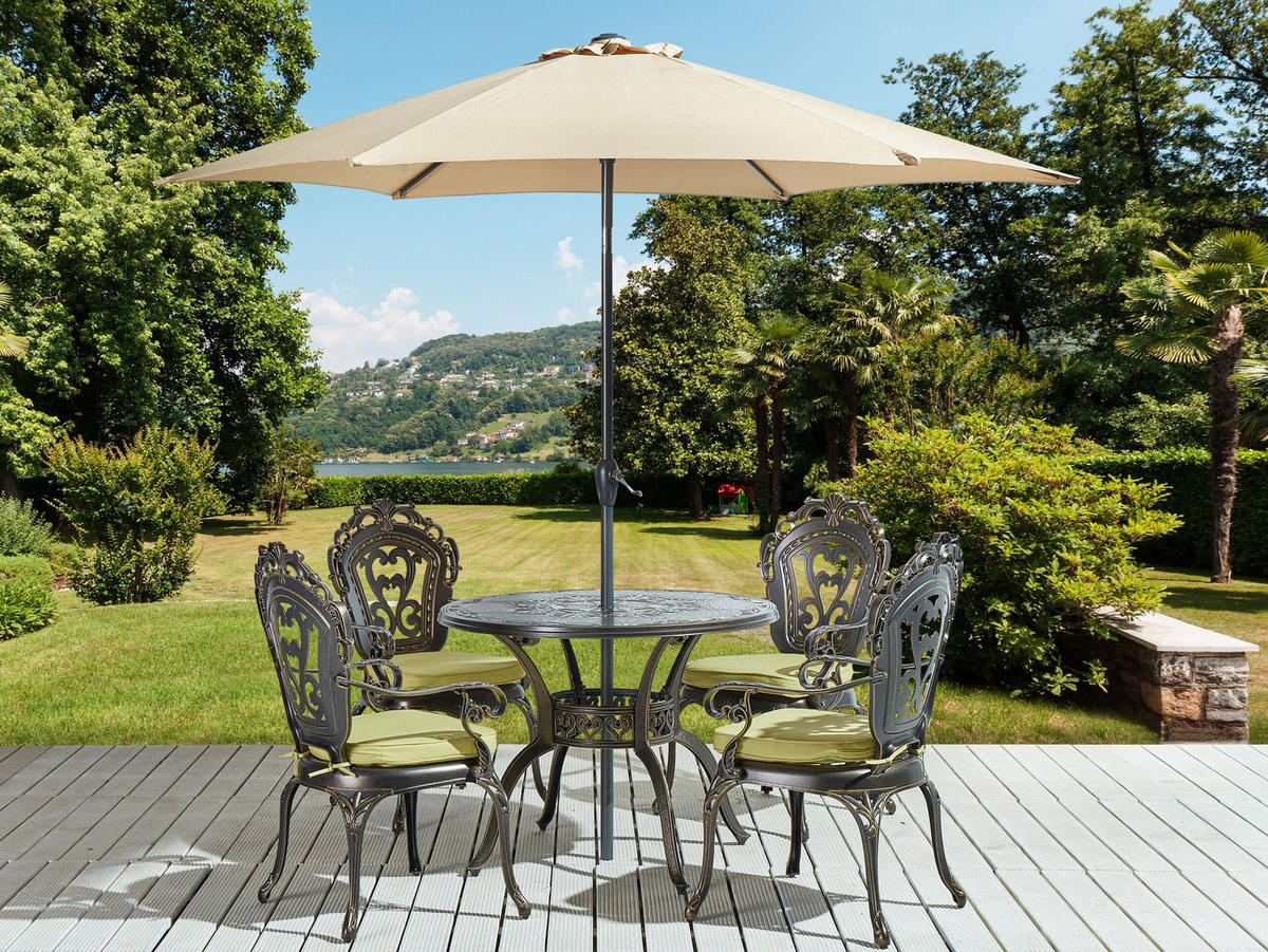 GARTENMÖBEL SET 4-Sitzer mit Sonnenschirm Aluminium dunkelbraun Sapri - Beige/Braun, Metall - Beliani