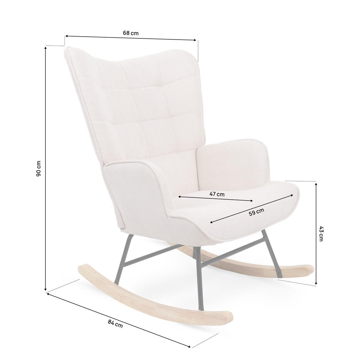 SCHAUKELSTUHL Luna Skandinavischer aus beigem Stoff mit Nähten - Beige/Akaziefarben, Holz/Holzwerkstoff (67/91/85.5cm) - Sicaan