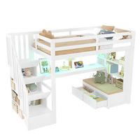 HOCHBETT 90X200 cm mit Schreibtisch und Regalen, zwei integrierten Schubladen, weiß - Weiß, Holz (90/200cm) - KOMHTOM