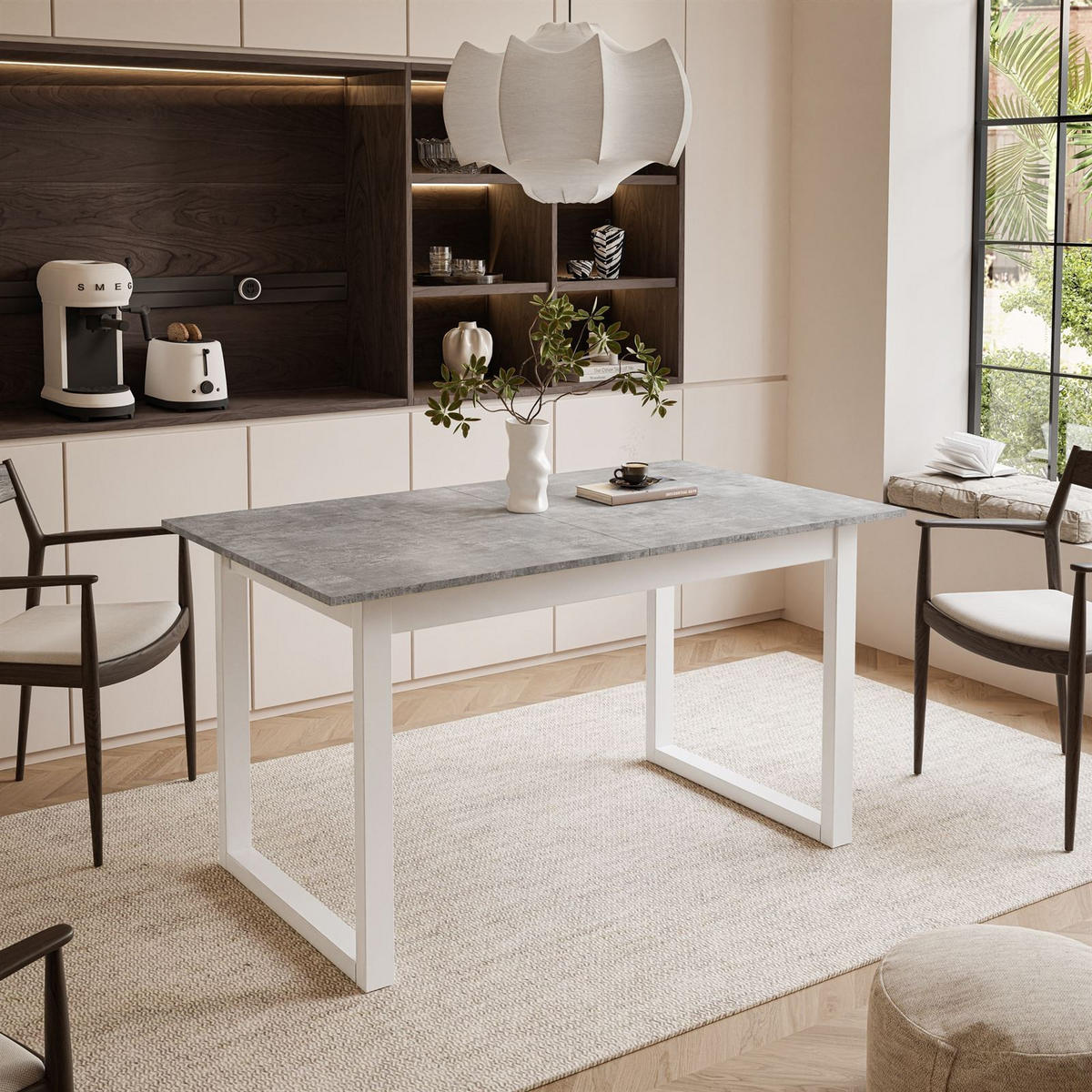 ESSTISCH ARTON II ausziehbarer Tisch 140-195 cm für 6-8 Personen - Weiß/Grau, Holzwerkstoff/Metall (140/80/77cm) - Lookway