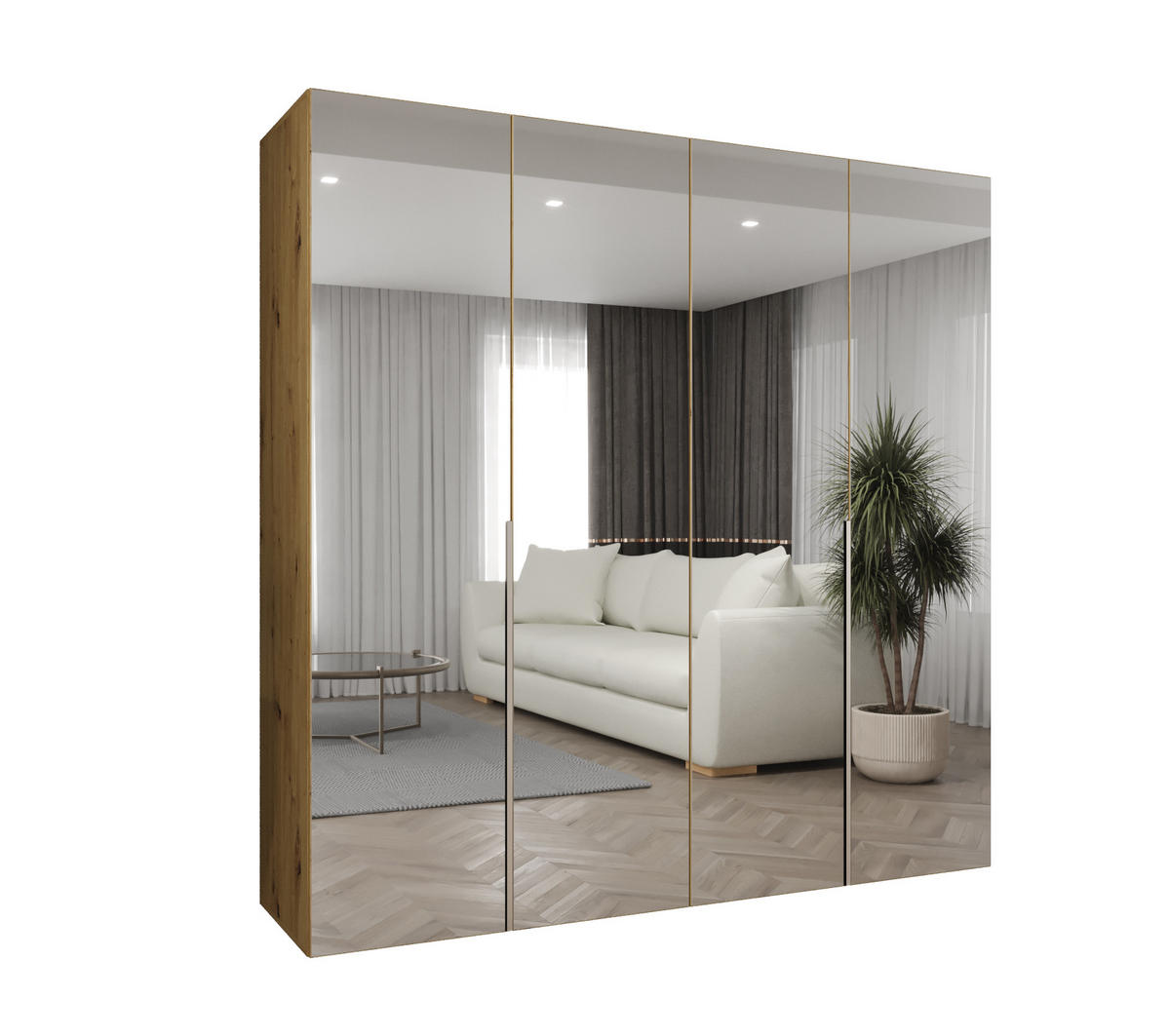 DREHTÜRENSCHRANK 202/200/52 4-türig - Kaschmir/Eiche Artisan, Holz (200/202/52cm) - Abiks Möbel