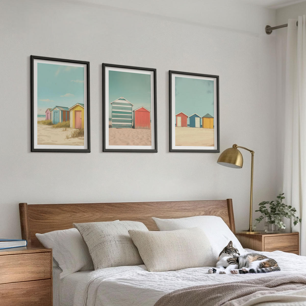WANDBILDER 3er-Set - 40x60 cm Schwarzer Rahmen - Bunte Häuser, Strand, Sonne - Schwarz, Kunststoff (40/60cm) - ArtPrintCave