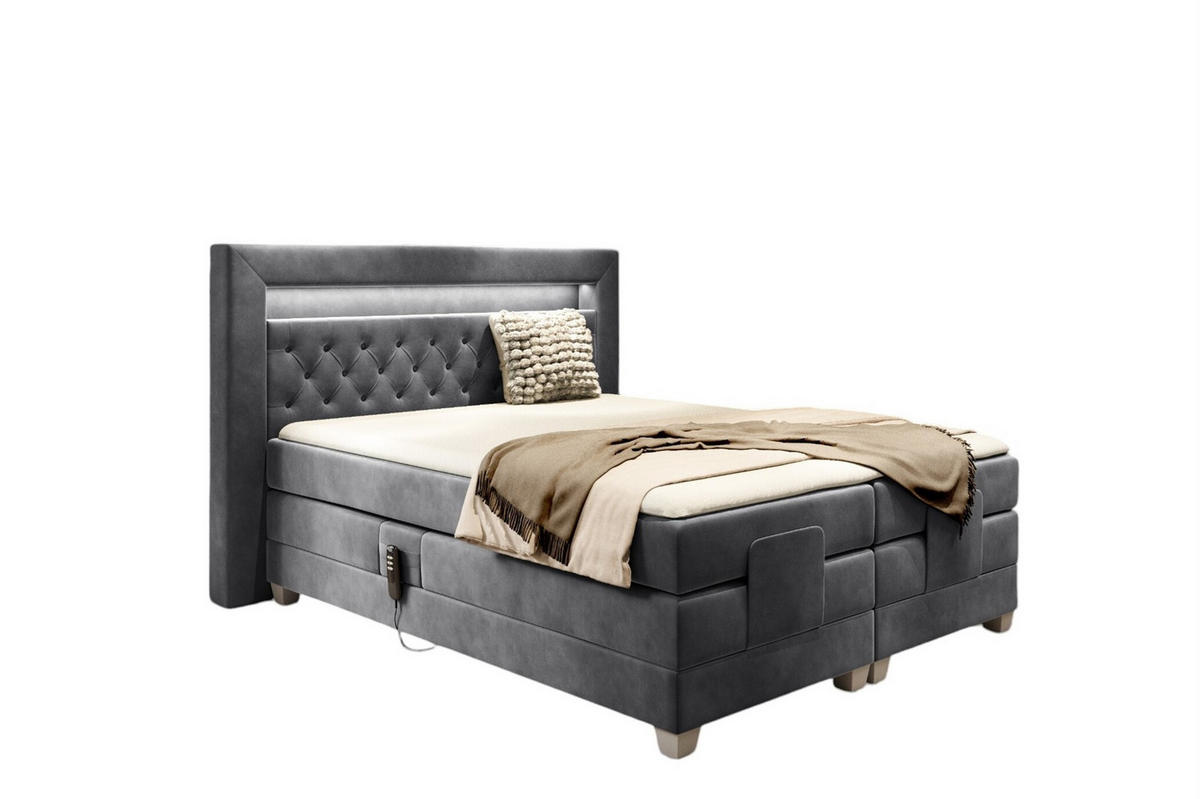 BOXSPRINGBETT Bett Elektrisch Armando - Graphitfarben, Holzwerkstoff/Textil (180/200cm) - Fun Möbel
