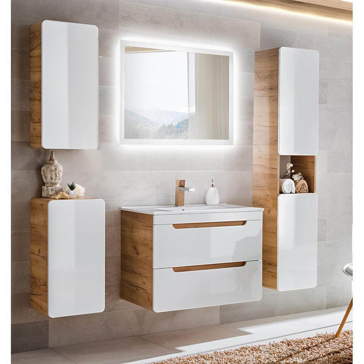 BADMÖBEL-SET 5-TLG. Luton-56 - Weiß, Holzwerkstoff (180/195/46cm) - Lomado