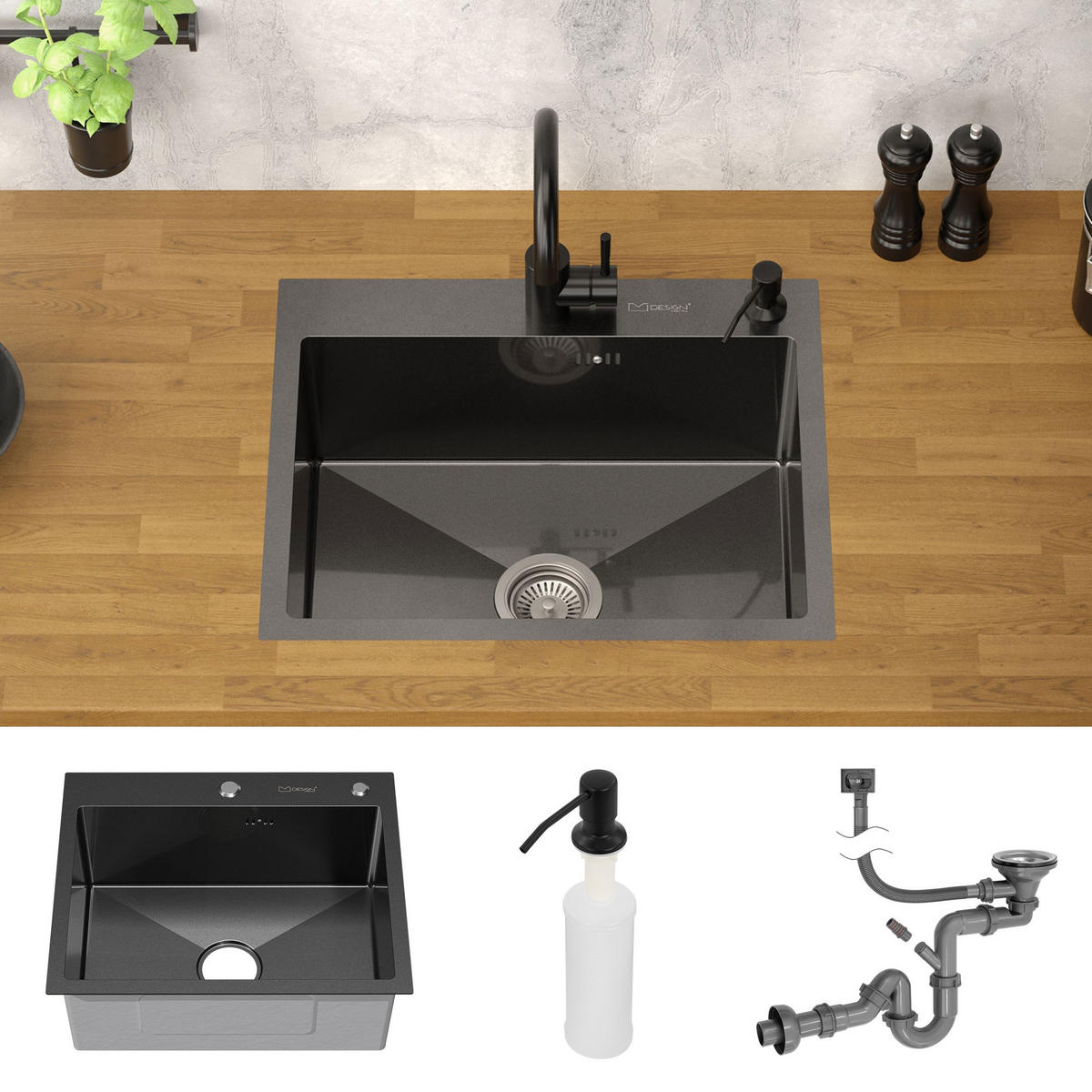 SPÜLBECKEN Edelstahl 55/45cm Anthrazit - Anthrazit, Metall (45/20/55cm) - ML-DESIGN