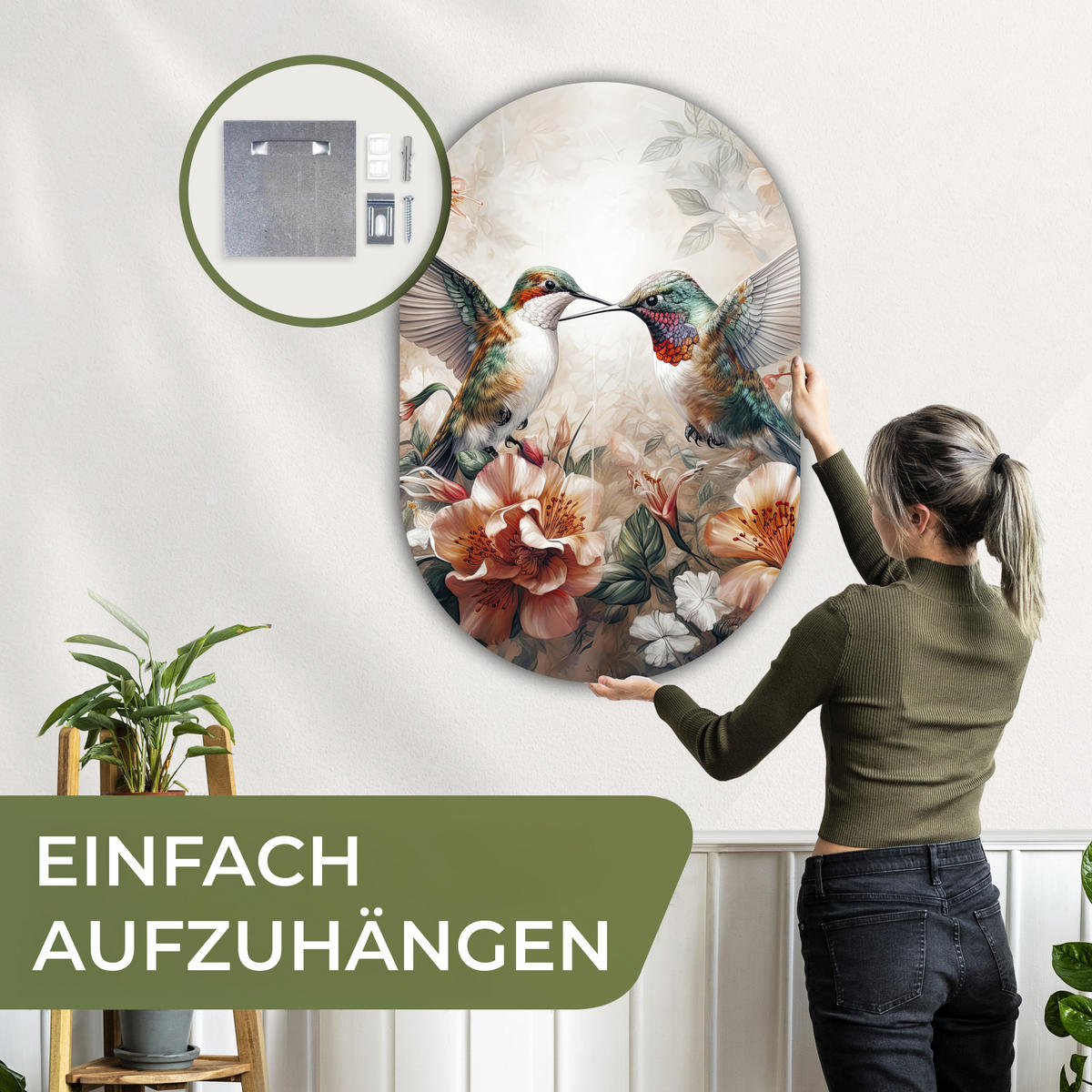 WANDBILD Kolibri - Vögel - Blumen - Natur 80x120 cm - Altrosa, Kunststoff (80/120cm) - MuchoWow