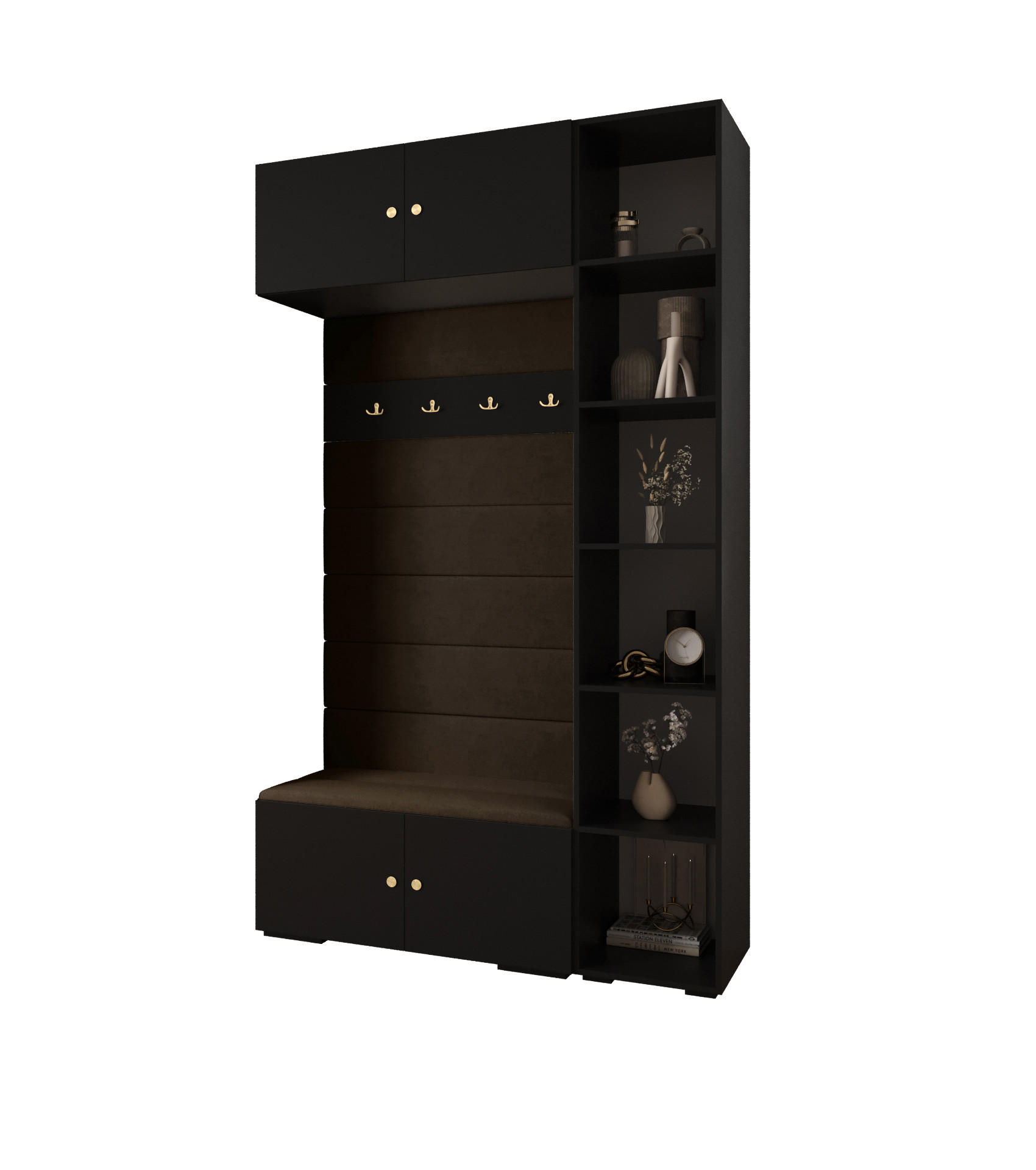 Abiks Möbel Garderoben-Set Schwarz, Braun, Gold 140x236.7x47 cm
