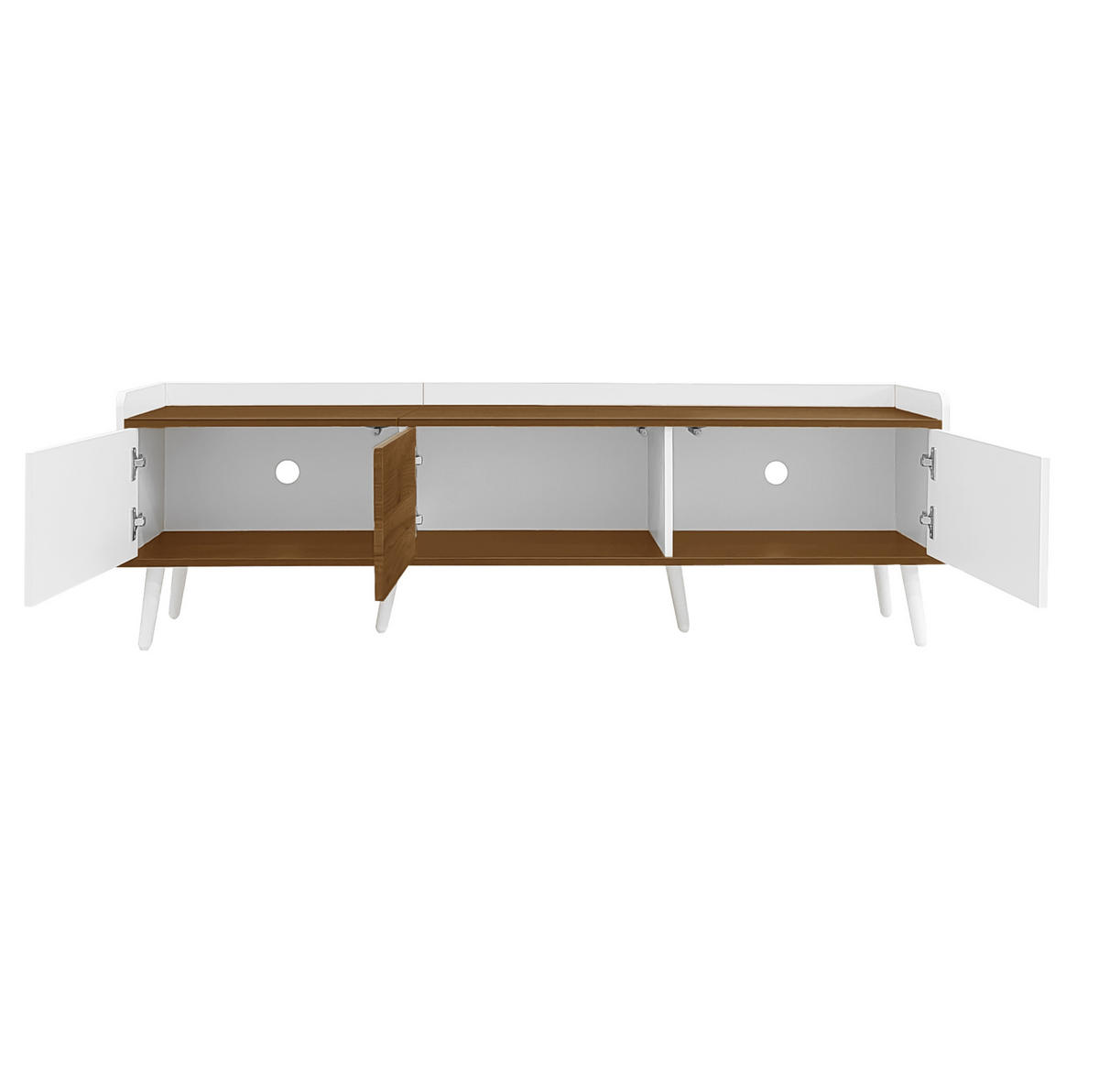 TV-BOARD aus MDF und Spanplatte 160x39x49,5 cm Weiß/Natur mit 3 Türen, erhöhtem Rand und Kippschutz - Weiß, Holzwerkstoff (160/49.5/39cm) - Modfu