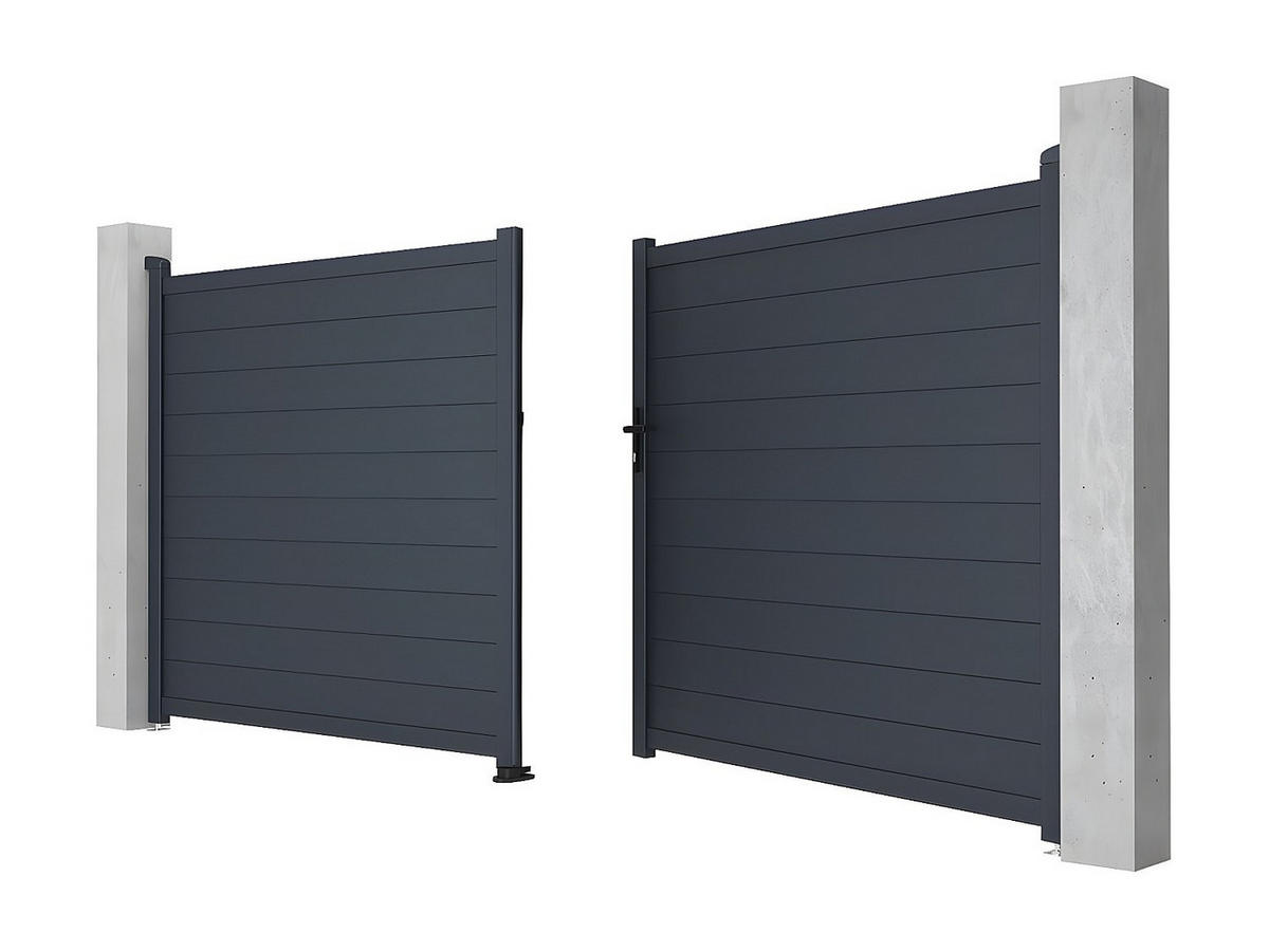 GARTENTOR Flügeltor Doppeltor - 397 x 181 cm - voll - Aluminium - Anthrazit - NAZARIO - Anthrazit, Metall (392/176cm) - Vente-Unique