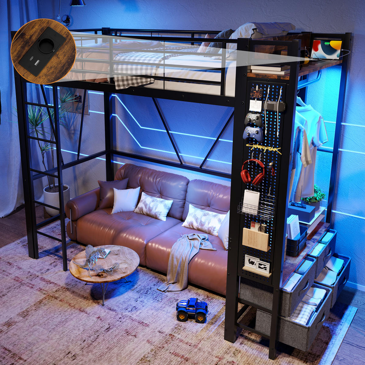 HOCHBETT 90/200 cm Schwarz mit Trockenstab und Einlegeböden aus Eisenrahmen - Schwarz, Metall (90/200cm) - OKWISH