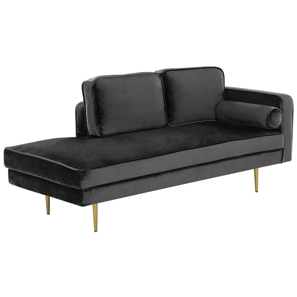 CHAISELONGUE Samtstoff schwarz rechtsseitig Miramas - Goldfarben/Schwarz, Textil (171/63/79cm) - Beliani