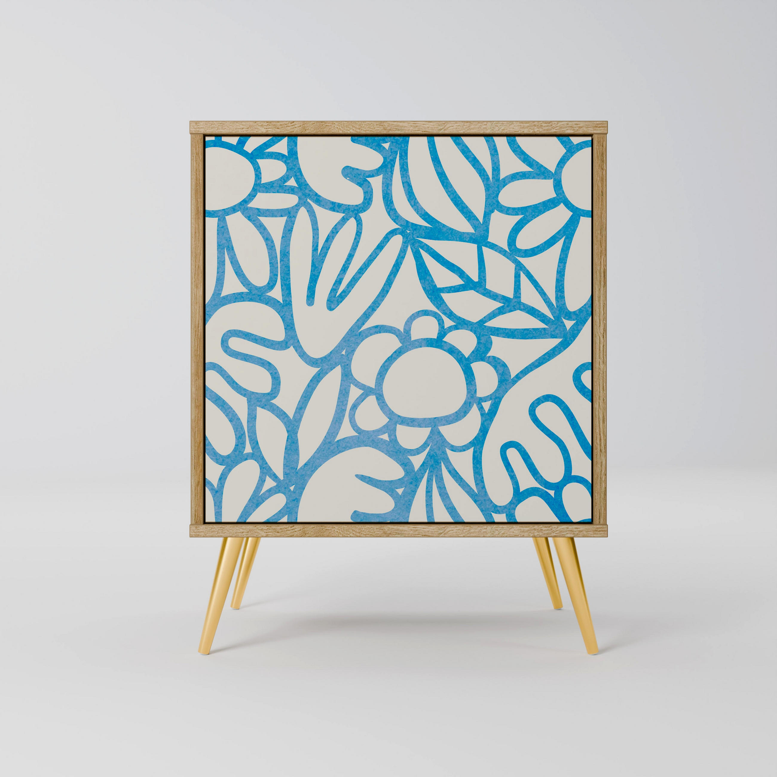 SIDEBOARD BLOOMY MORNING, Eichefarben, 57,5x42x75,5 cm, Goldfarbene Metallfüße - Eichefarben/Goldfarben, Holzwerkstoff/Metall (57.5/75.5/42cm) - SpaceRebels