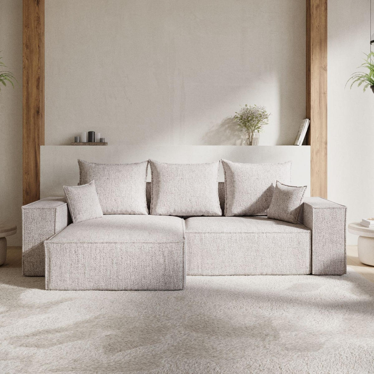 ECKSOFA SENSO mit Schlaffunktion Beige im Neve Stoff - Beige/Schwarz, Holz/Holzwerkstoff (255/148cm) - AltaBeds