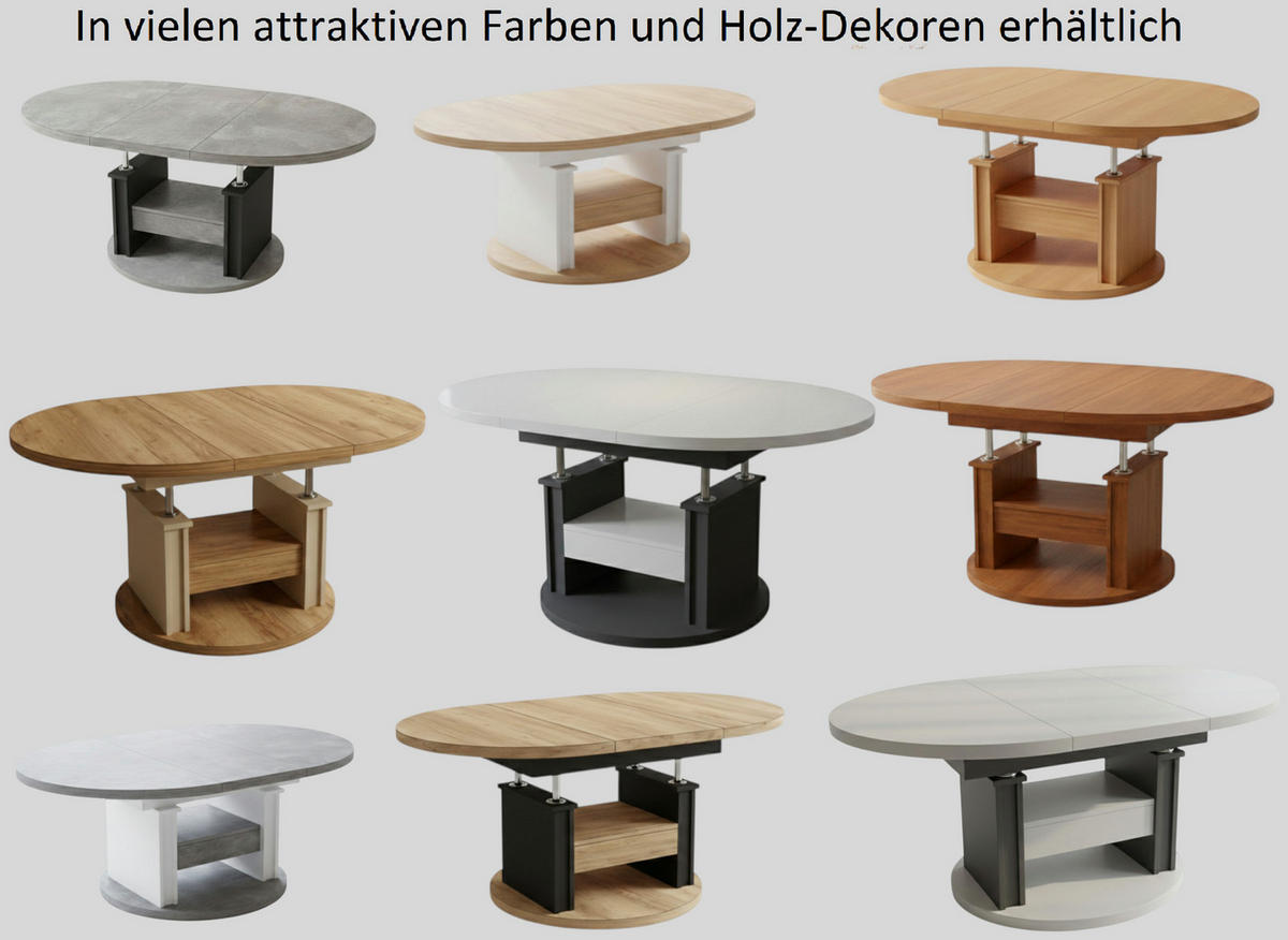 COUCHTISCH rund ausziehbar höhenverstellbar Schubalde 100/100/60 cm - Anthrazit/Beige, Holzwerkstoff (100/100/60cm) - designimpex