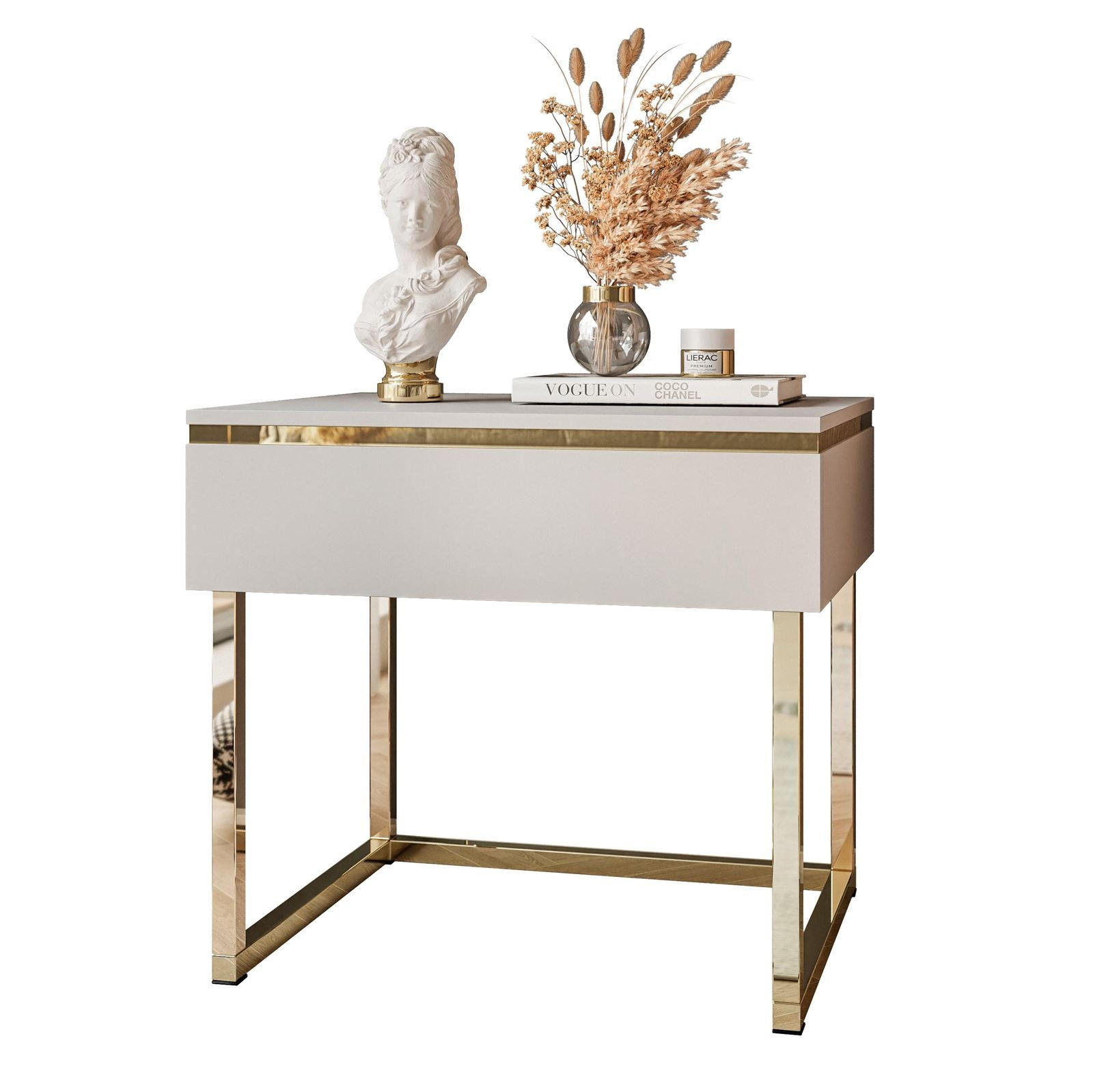 NACHTTISCH AURORA auf goldenem Gestell Kaschmir - Kaschmir/Goldfarben, Holzwerkstoff/Metall (48/45/38cm) - Lookway