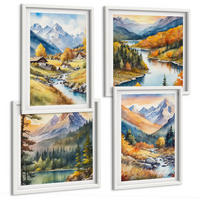 BILDER SET 4er Set - 50x50 cm & 40x60 cm Weißer Rahmen - Berglandschaft, Flusshütten - Weiß, Kunststoff (50/50cm) - TULUP