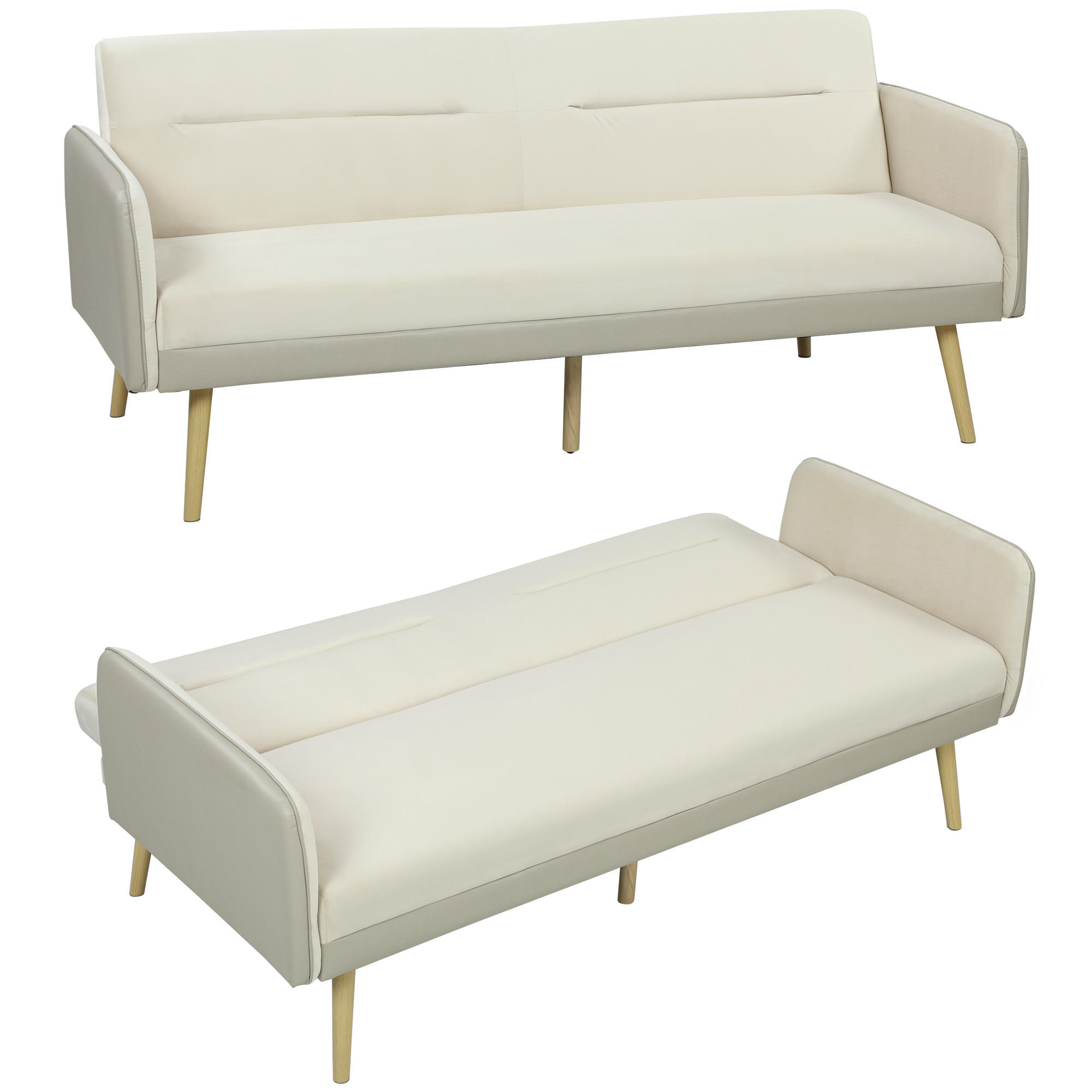 SCHLAFSOFA DE-13497 3-in-1, Klick-Klack-Mechanismus Beige - Beige, Textil (185/83/84cm) - ComfortXL