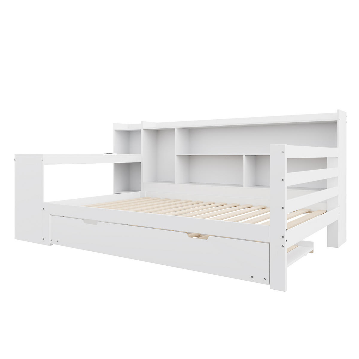 BETT aus Massivholz mit Schreibtisch und Regalen Weiß 90/200 cm - Weiß, Holz (90/200cm) - OKWISH