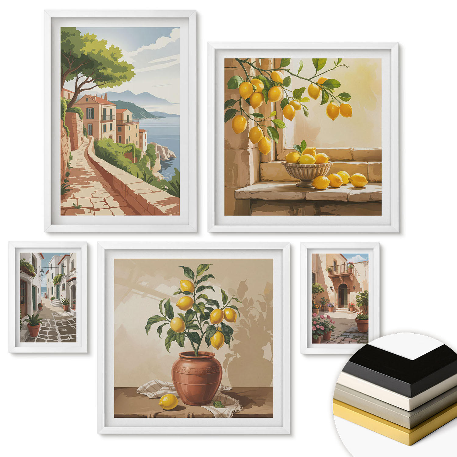 WANDBILDER 5er-Set - 50x50 cm & 20x30 cm & 40x60 cm Weißer Rahmen - Hütten am Bergsee Łódź - Weiß, Kunststoff (40/60cm) - ArtPrintCave