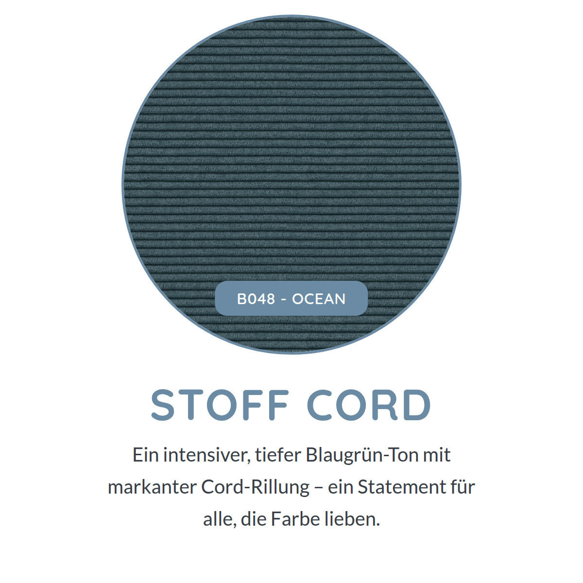 3-SITZER Umea Cord Türkis 204/106/78 cm - Dunkelgrau, Kunststoff/Textil (204/78/106cm) - foamnova