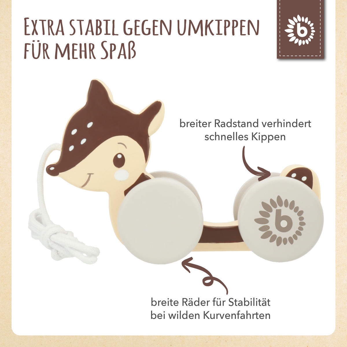 NACHZIEHSPIELZEUG Holz Reh - ab 12 Monat - Braun, Holz (6/17cm) - Bieco Spielwaren