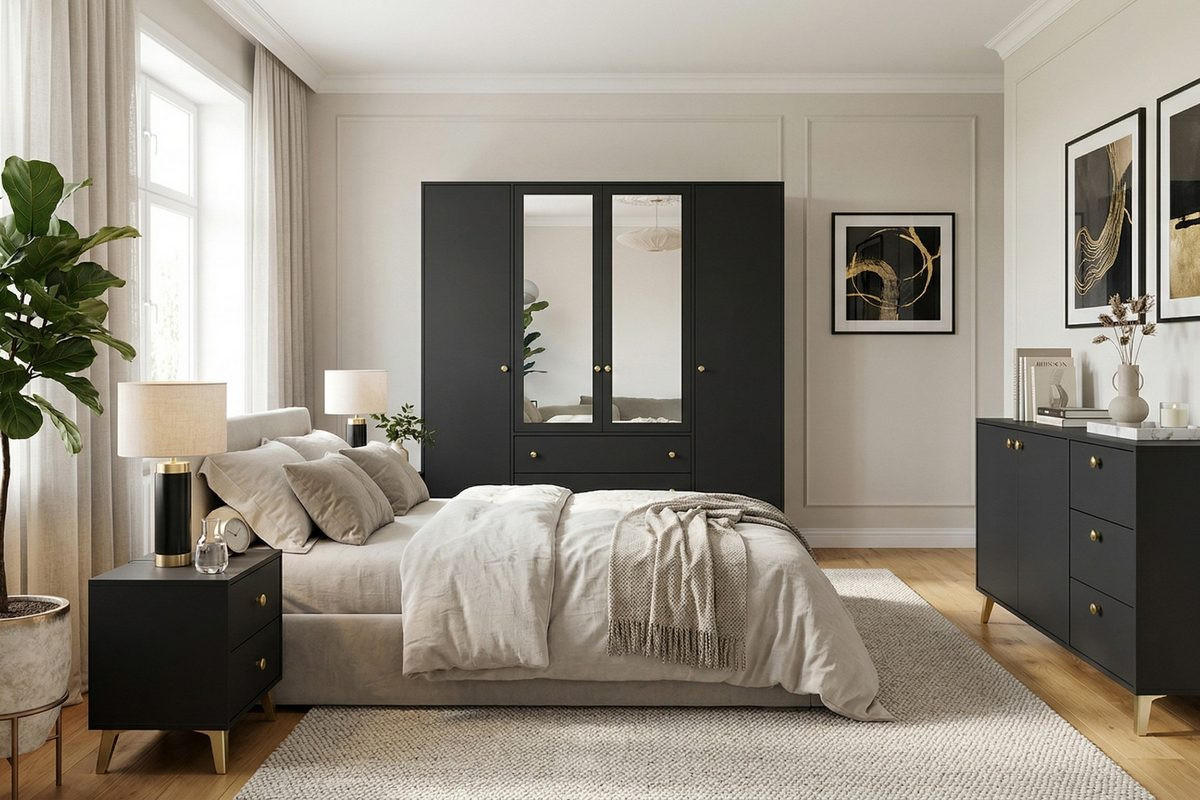 NACHTTISCH SEATTLE 54/86/41 cm in Schwarz - Schwarz, Holzwerkstoff (54/86/41cm) - Deine Möbel 24