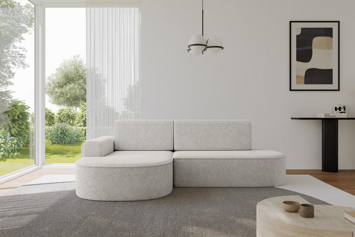 ECKSOFA mit Schlaffunktion und Bettkasten Ottomane Links MARI-L1-S - 283x167x85 cm Hellgrau Tissu - Hellgrau/Schwarz, Holzwerkstoff/Kunststoff (283/167cm) - ALTDECOR