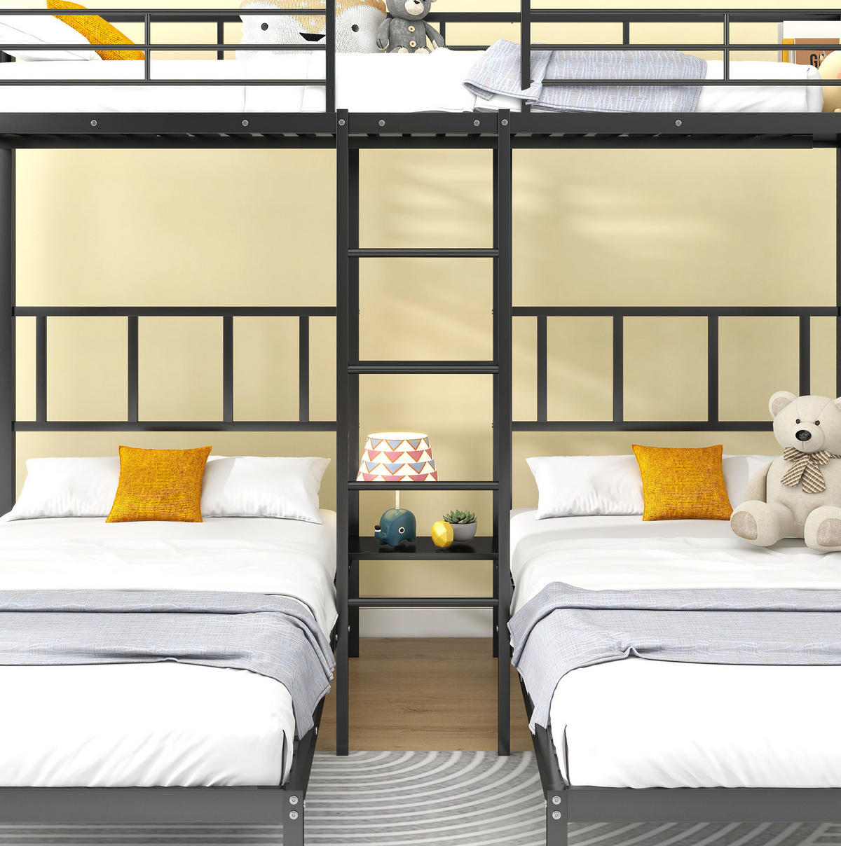 ETAGENBETT 227/205,5/170 cm Schwarz mit Leiter, Tisch und Fallschutzgitter - Schwarz, Metall (90/200cm) - OKMYHOME