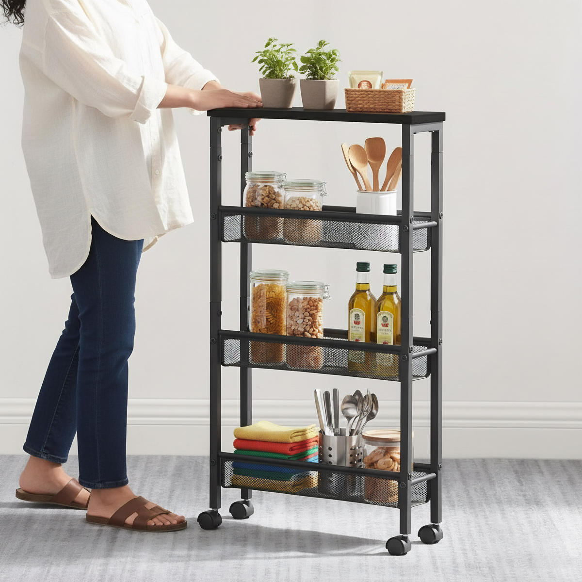 NISCHENWAGEN - Schwarz, Holzwerkstoff/Kunststoff (13/77/45.5cm) - Relaxdays