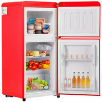 RETRO KÜHLSCHRANK 88,8cm Rot 60L Doppeltür LED Gefrier E Klasse - Rot, Kunststoff (45.5/42.5/88.8cm) - FLIEKS