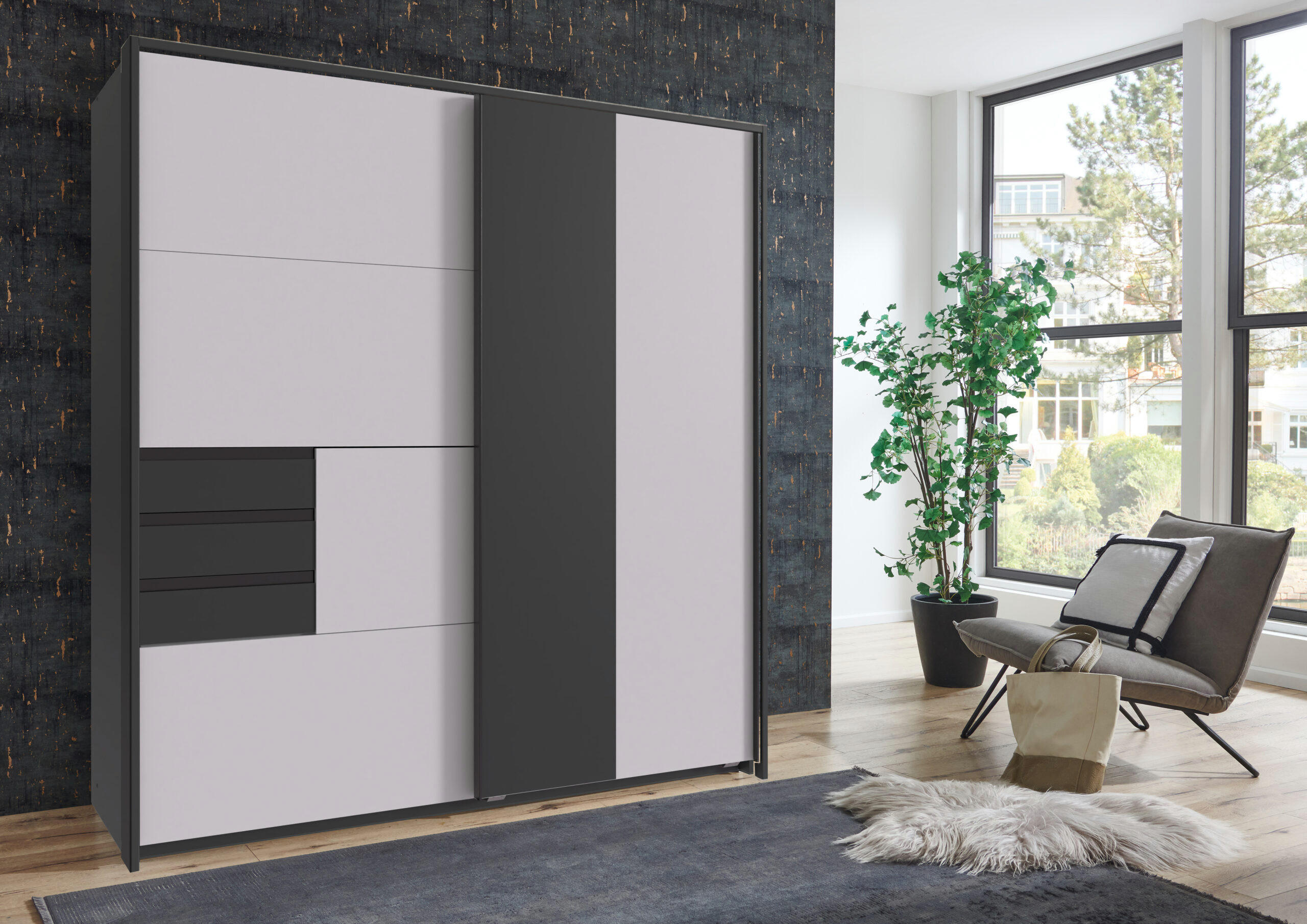 PASSEPARTOUTRAHMEN zu Kleiderschrank Coburg in Weiß mit Grafit - Grau, Holzwerkstoff (183/200/12cm)