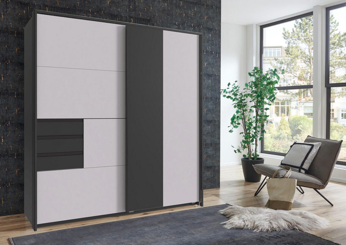 PASSEPARTOUTRAHMEN zu Kleiderschrank Coburg in Weiß mit Grafit - Grau, Holzwerkstoff (183/200/12cm)