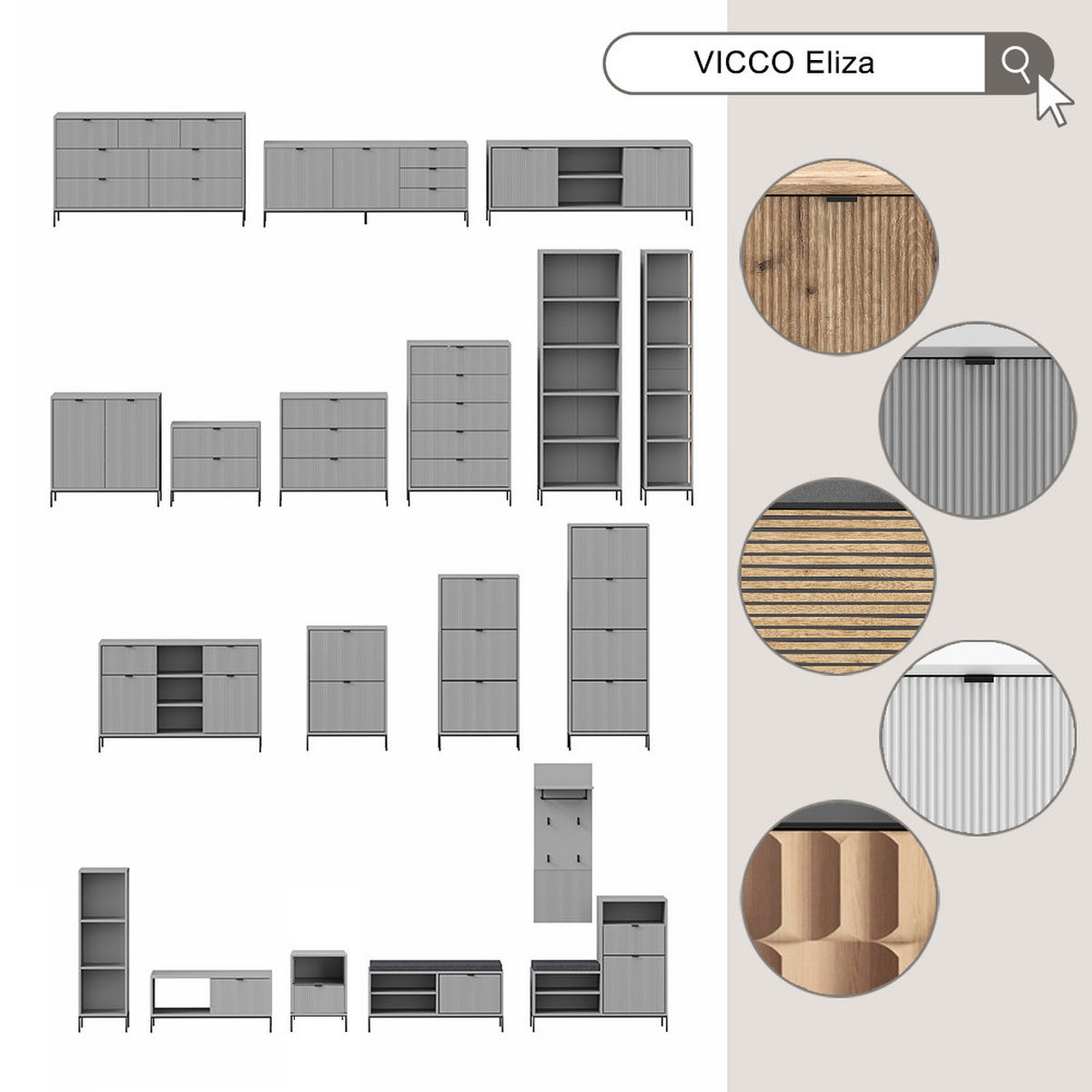 NACHTTISCH Eliza Grau 2er Set - Grau, Holzwerkstoff (40/55/38.1cm) - Vicco