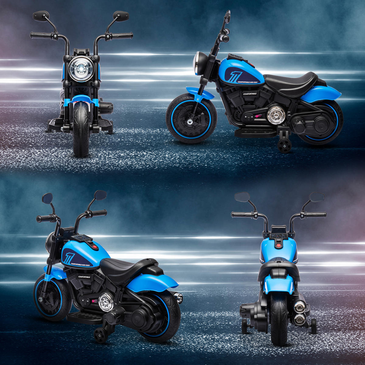 ELEKTRO KINDERMOTORRAD, Blau+Schwarz/Rosa+Schwarz, Kunststoff+ Eisen - Blau, Metall (76/42/57cm) - HOMCOM