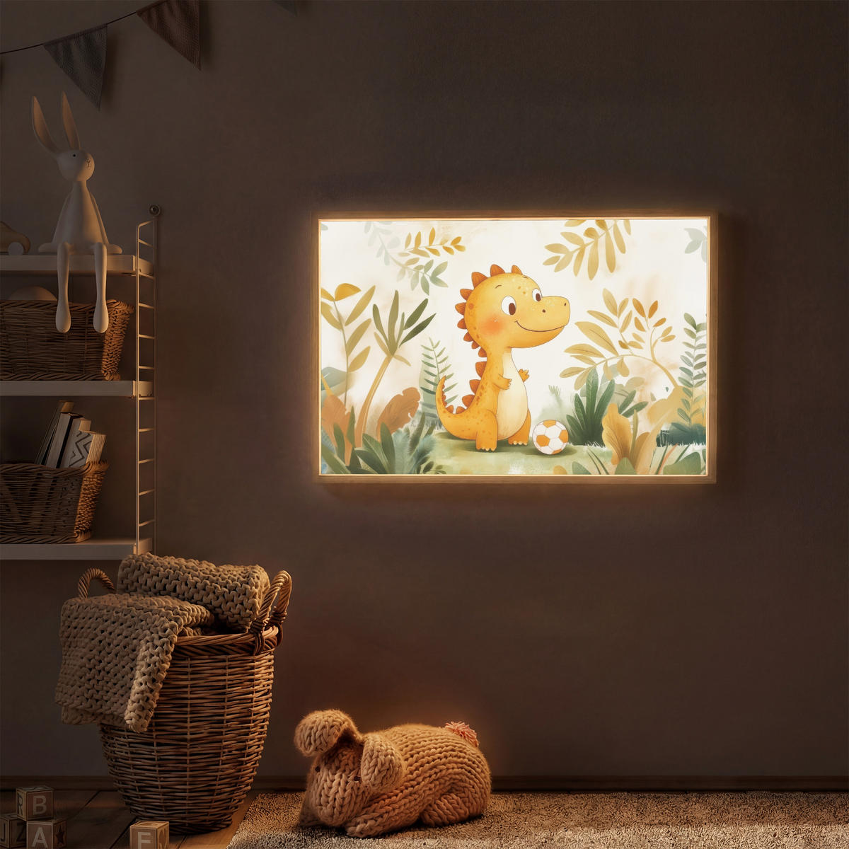 NACHTTISCHLAMPE MIT AKKU Dino - Fußball - Orange 90x60 cm - Beige, Holzwerkstoff (8/90/60cm) - OnlyWow