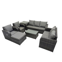 GARTENMÖBELSET mit Couchtisch Polyrattan 8-Sitzer - Dunkelgrau/Grau, Glas/Kunststoff - Fimous