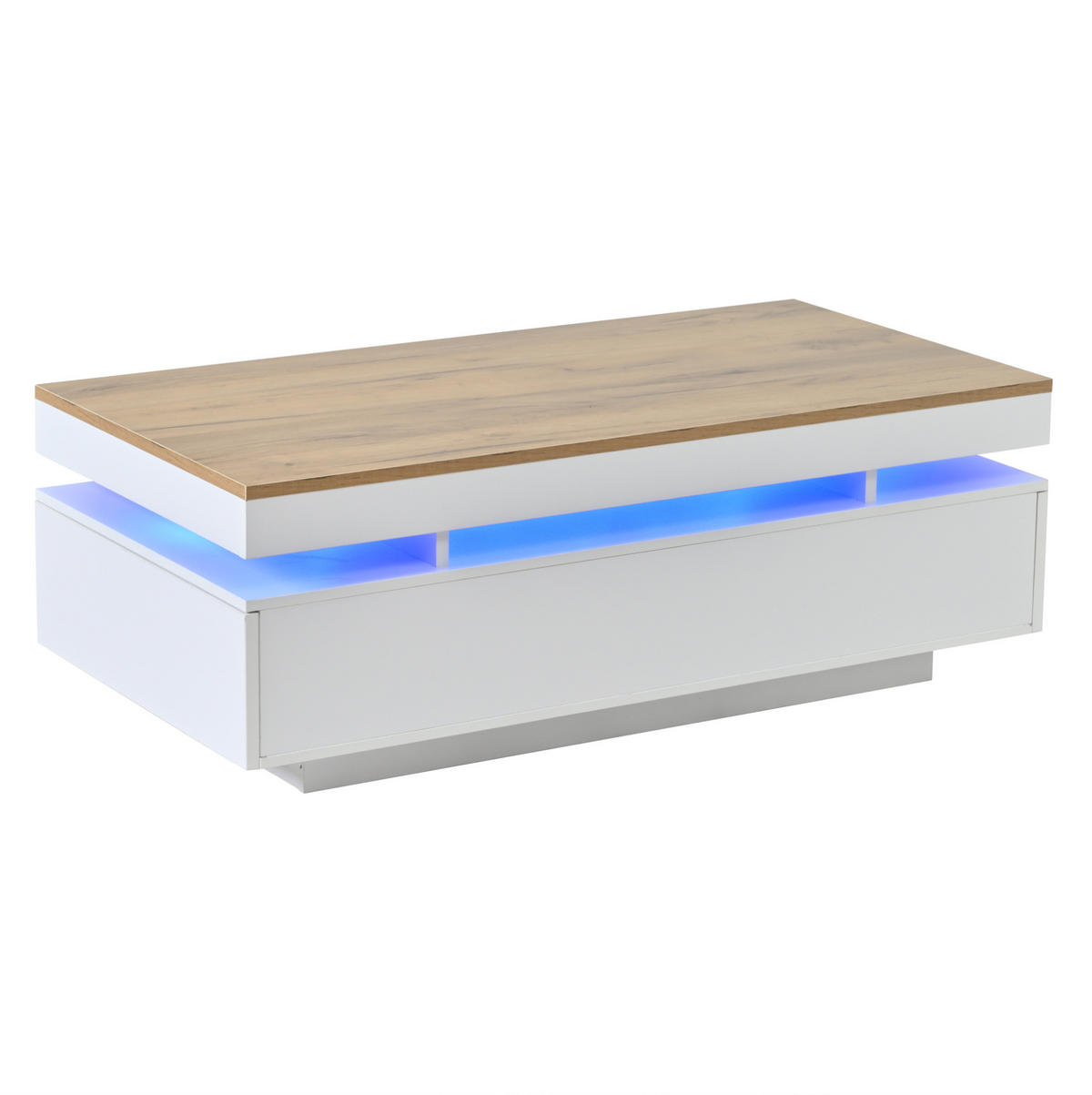 COUCHTISCH aus Spanplatte 100x50x35 cm Weiß/Holzton mit 2 Schubladen und LED-Beleuchtung - Weiß, Holzwerkstoff (100/50/35cm) - IVMEU