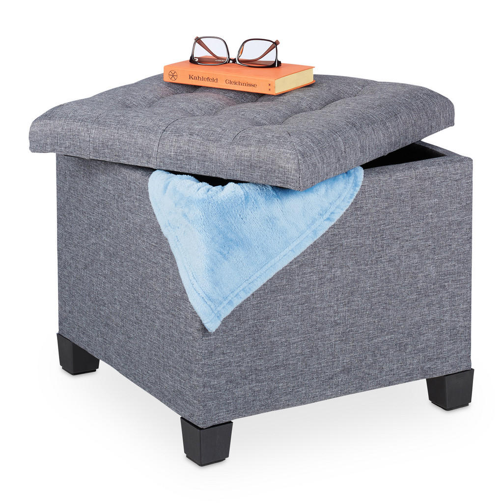 TABURET Gri cu spațiu de depozitare textil 45 cm