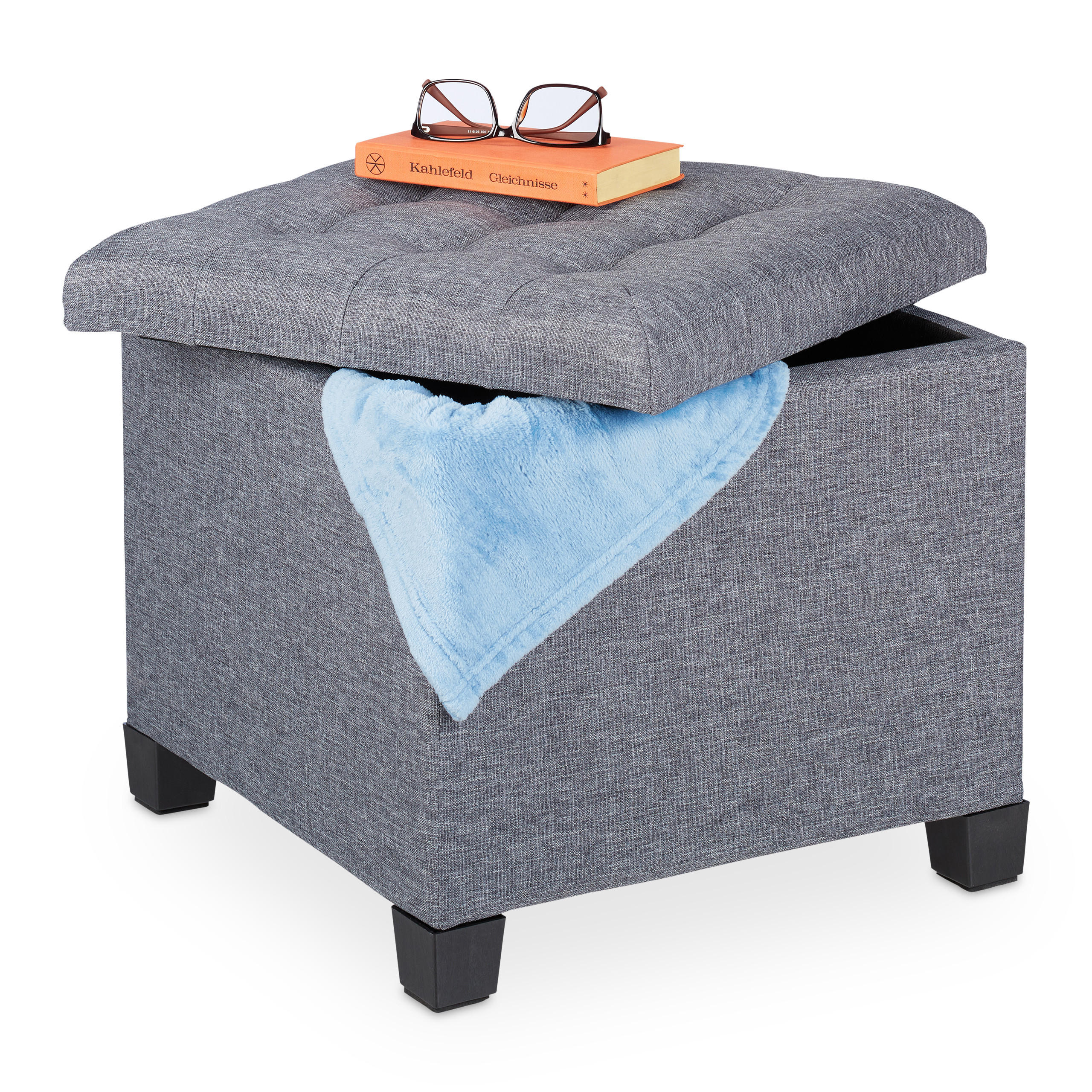 SITZHOCKER - Grau, Holzwerkstoff/Textil (45/42/45cm) - Relaxdays