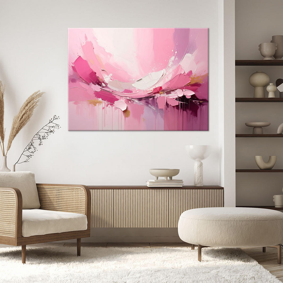 WANDBILD, Rosa Abstraktion inspiriert von Blumenform - Rosa, Textil (45/30cm) - Feeby