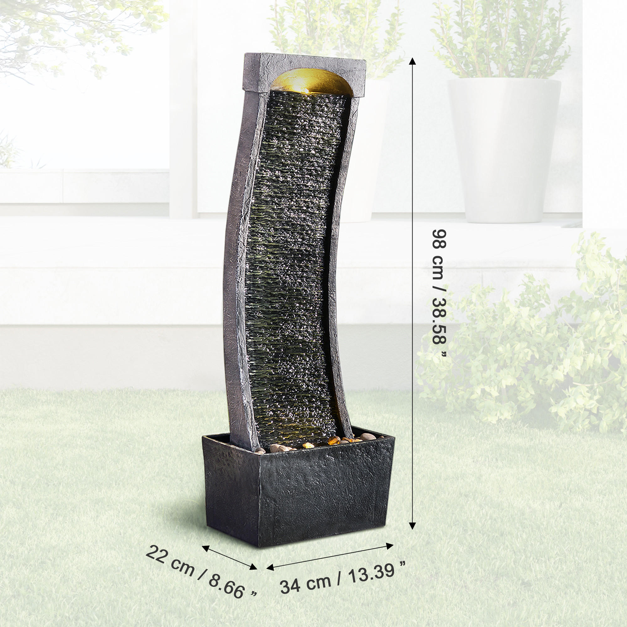 Thumbnail - Teamson Home Gartenbrunnen, Schwarz, Kunststoff, Stein Optik, 22x98x34 cm, Gartenzubehör, Gartendeko