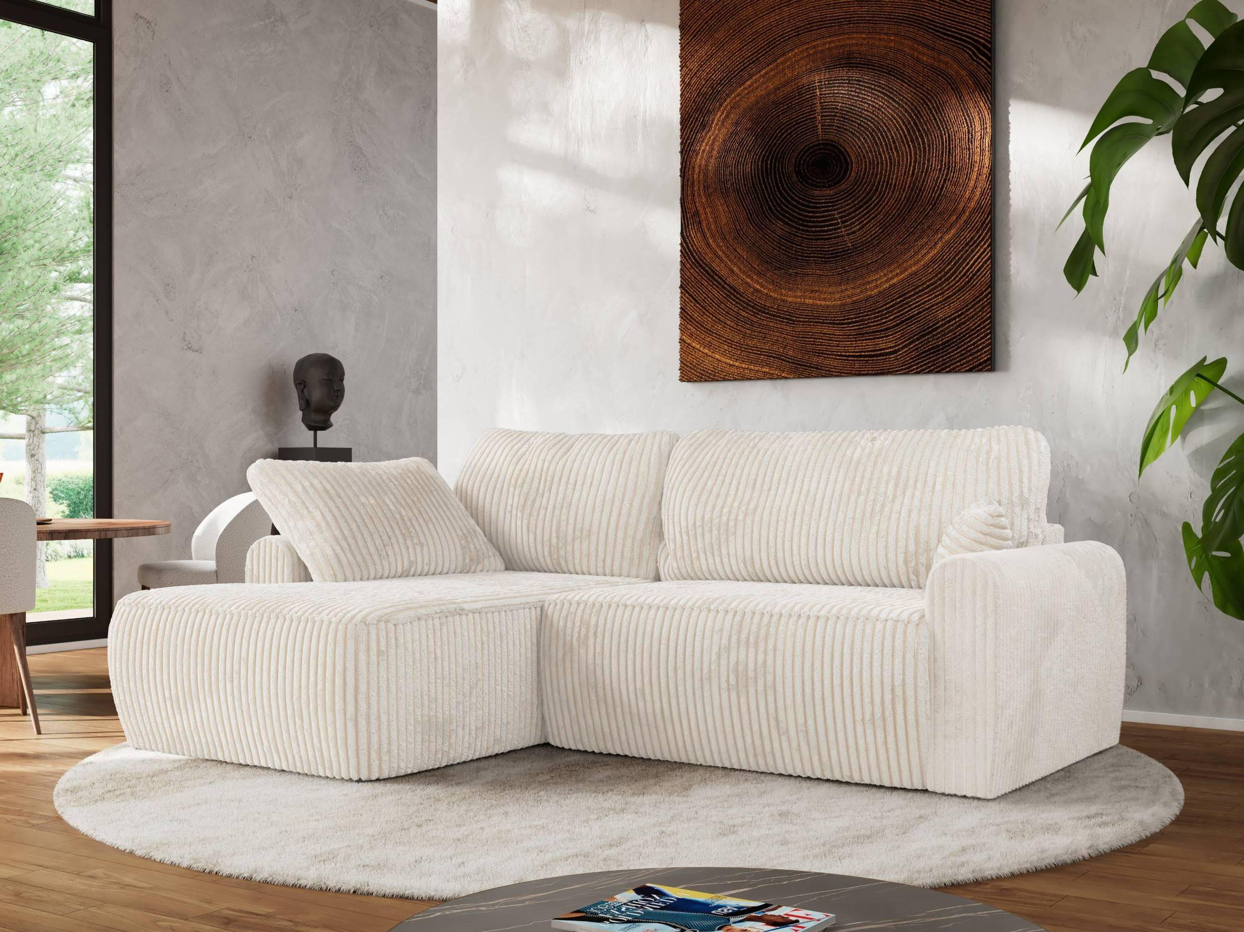 ECKSCHLAFSOFA CUBO L Creme Cord - links - Creme/Schwarz, Kunststoff/Textil (273/187cm) - MKS