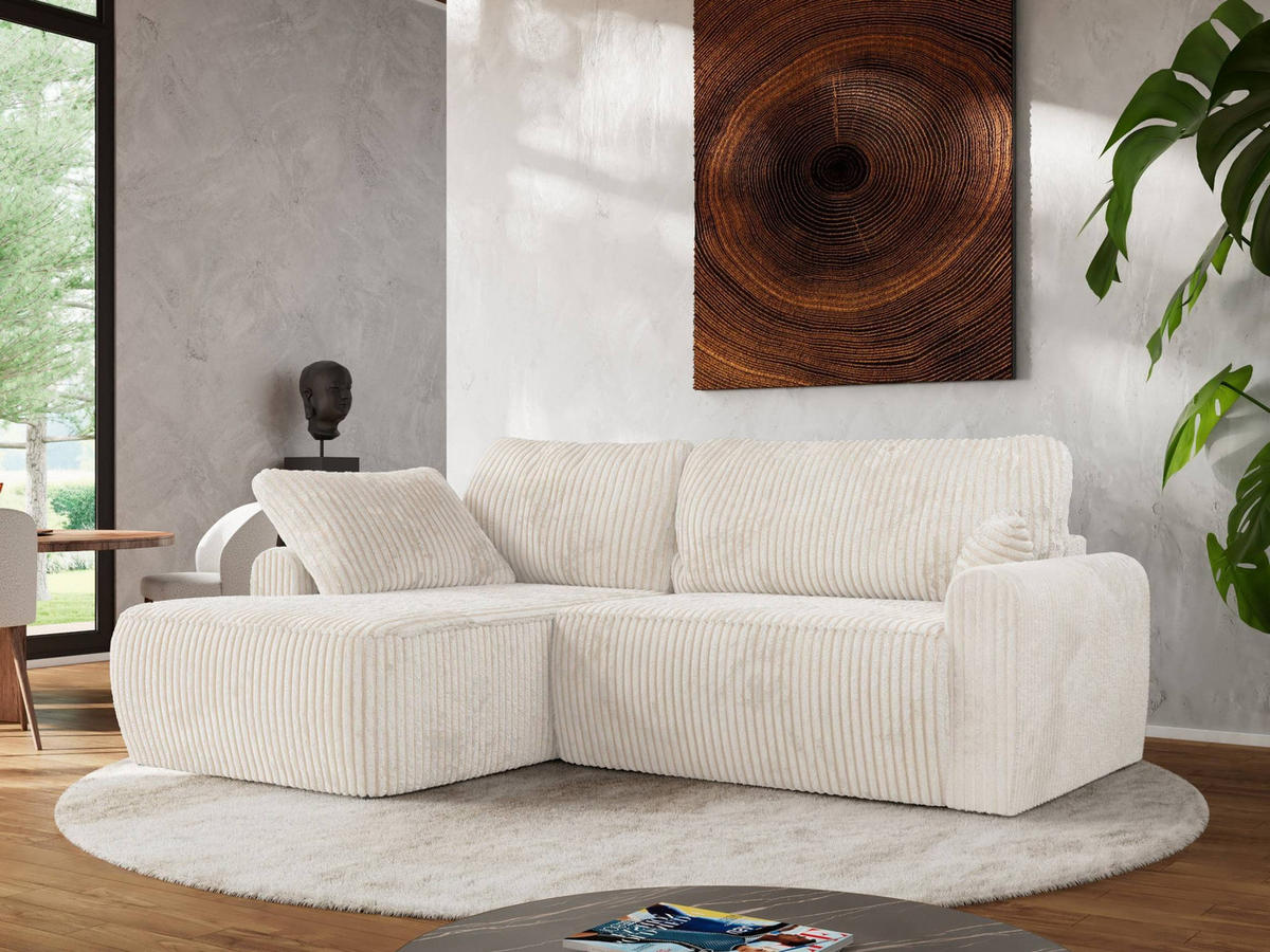 ECKSCHLAFSOFA CUBO L Creme Cord - links - Creme/Schwarz, Kunststoff/Textil (273/187cm) - MKS