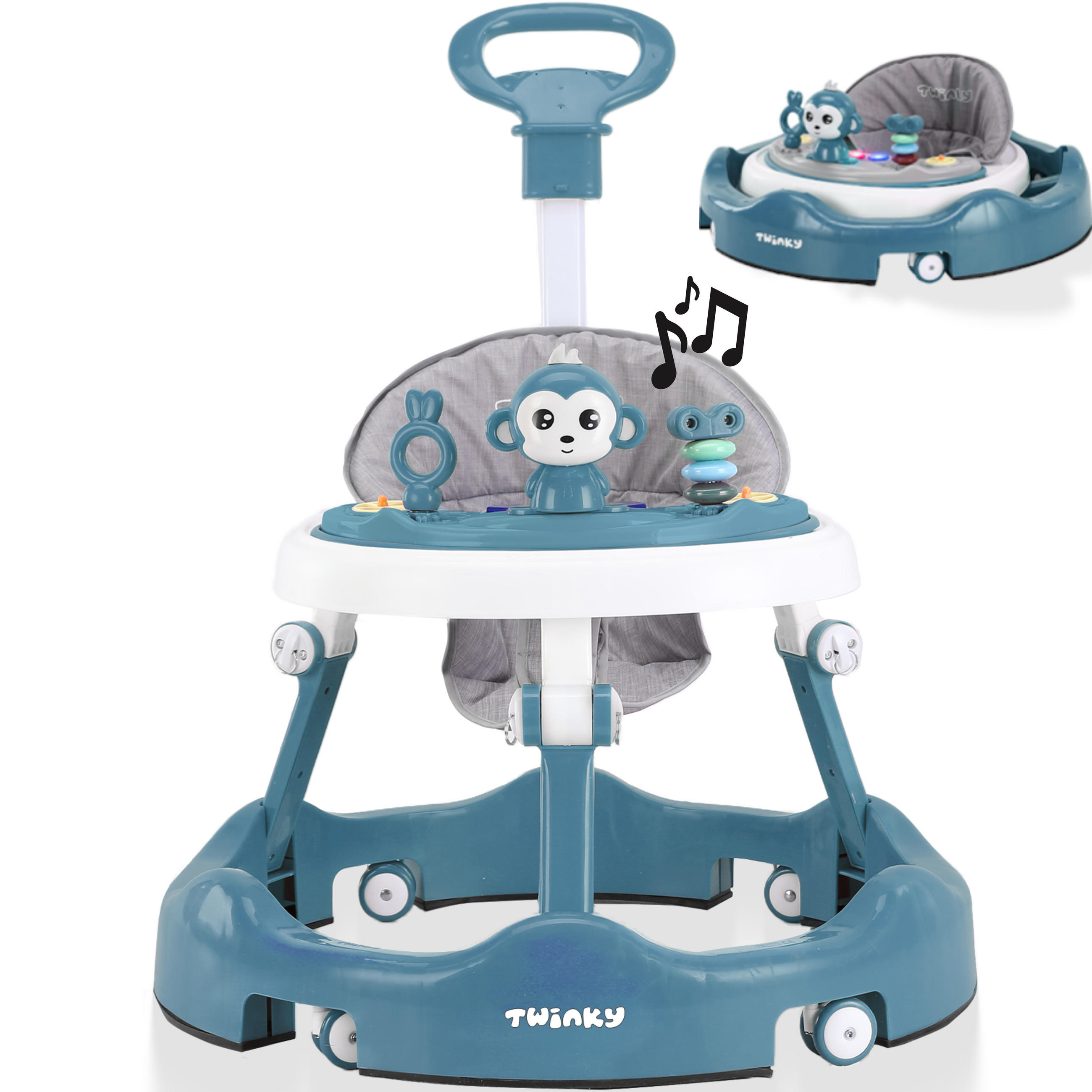 LAUFLERNWAGEN mit Spielset & Bodenmatte Azur Blau - Dunkelblau, Kunststoff (70/70cm) - Twinky