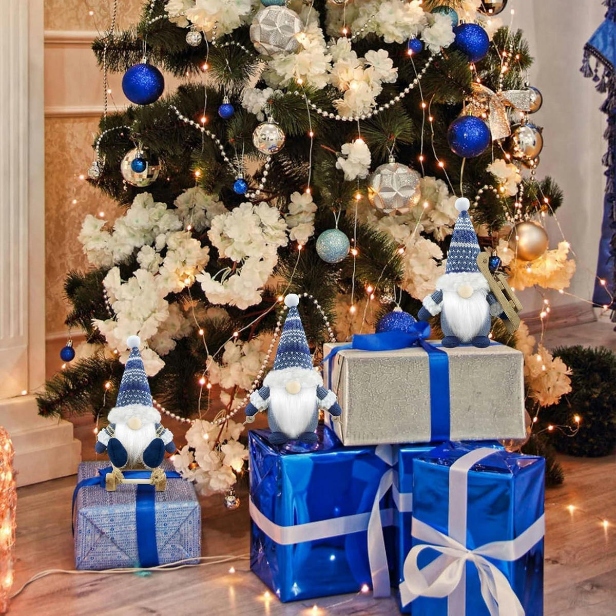 WEIHNACHTSWICHTEL 3er Set Blau Fell - Multicolor, Fell (8.9/3.8/14cm)